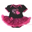 Valentine's Day Black Baby Bodysuit Bling Hot Pink Sequins Pettiskirt & Hot Pink Sweet Twin Heart Print JS4396